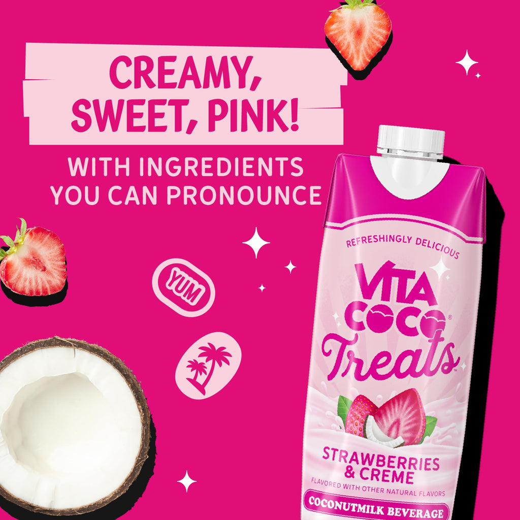 Vita Coco Treats Strawberries & Creme Coconut Milk Drink | Sweet, Refreshing, Treat | Cremey Pink Drink Alternative | 16.9 fl oz (Pack of 12)