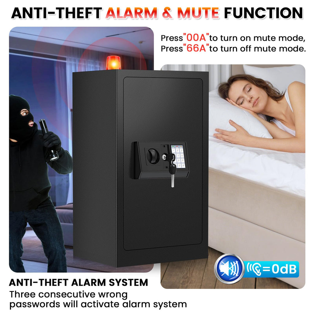 Home Safe Box, Safes with Fireproof Waterproof Bag, 9.84'' H Anti-Theft Digital Security Lock Box with Smart Alert System, Removable Shelf, Mute Function, Document Safes for Jewelry
