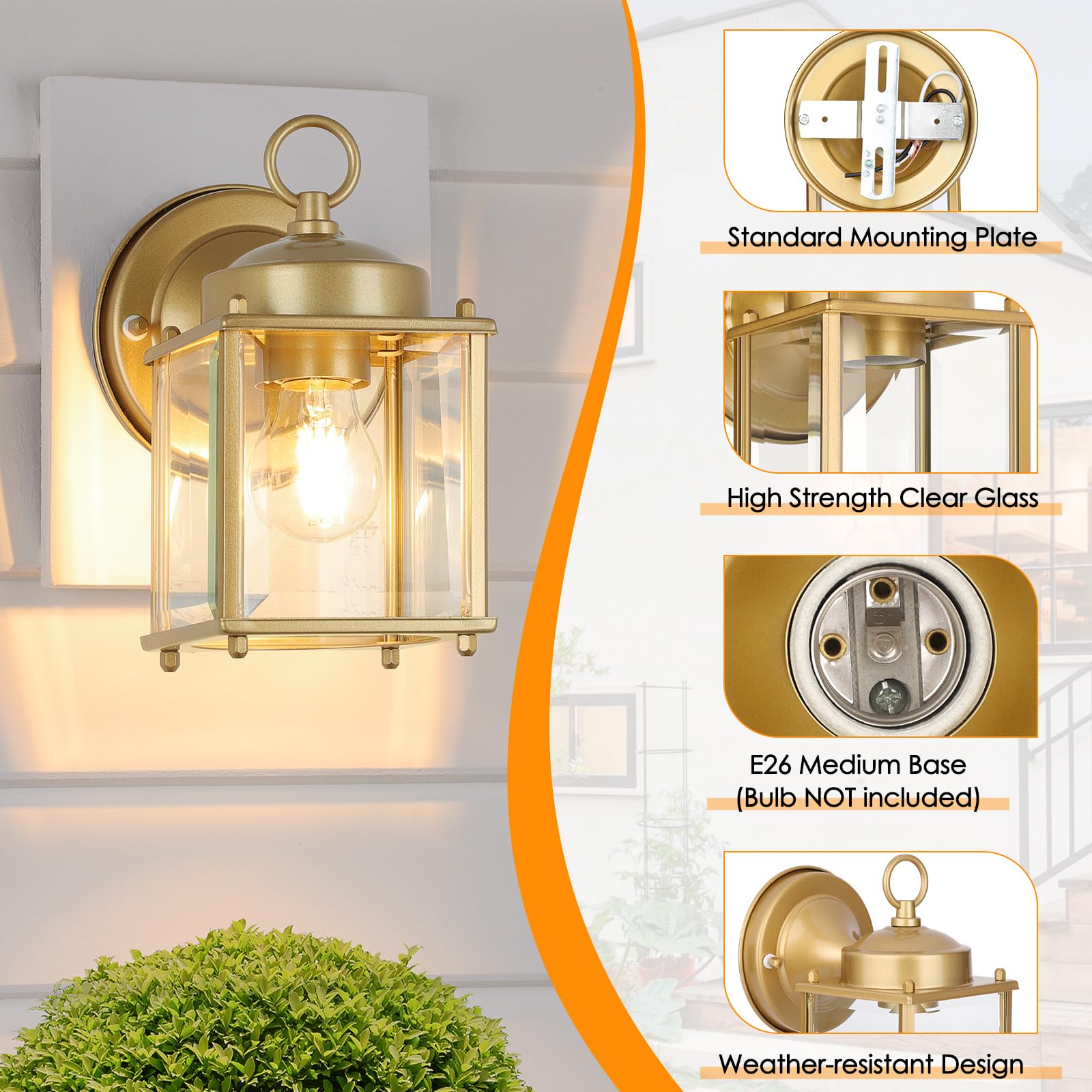 MATAMEYE Outdoor Wall Lantern, Exterior Dark Chocolate Waterproof Wall Sconce Lighting Fixture, Front Door Wall Lamp with Clear Beveled Glass, 2 Pack