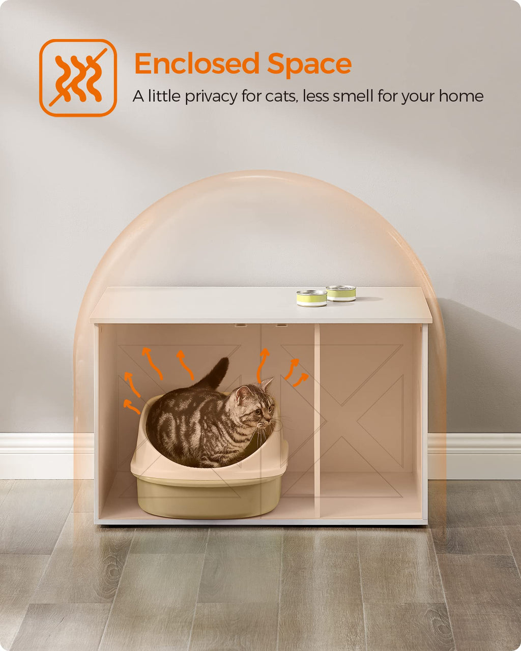 Feandrea Cat Litter Box Enclosure, Litter Box Furniture Hidden, Indoor Cat House, End Table, 27.6 x 19.7 x 19.7 Inches, Heather Greige UPCL022K01