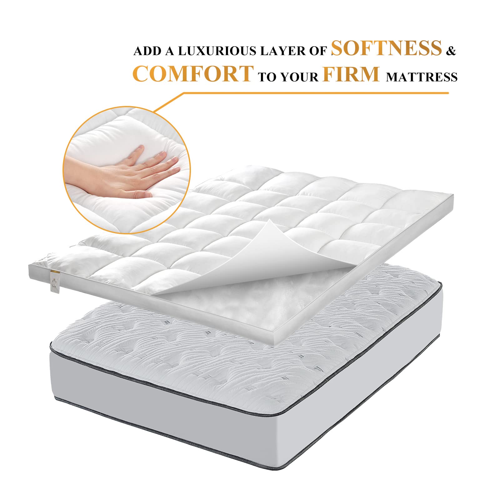 1400 GSM Extra Thick Twin Mattress Topper, Cooling Pillow Top Twin Mattress Topper, Thick Plush Soft Down Alternative Mattress Pad with Elastic Straps, 6-22 Inch Deep, Back Support