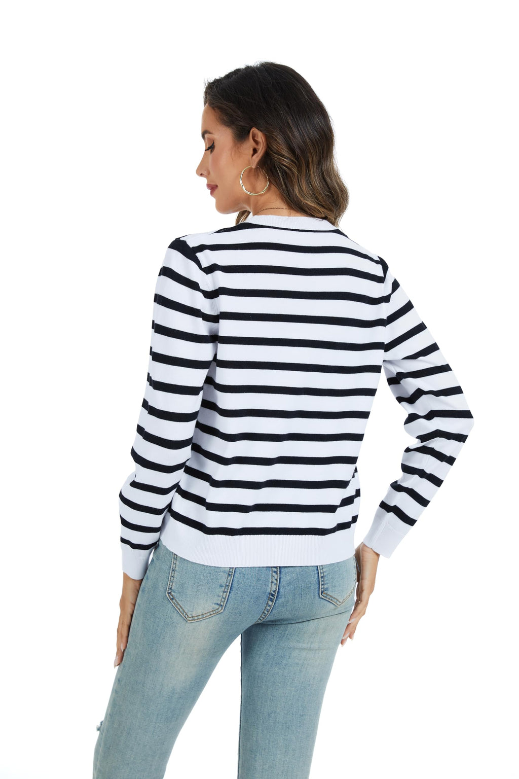 CUNYI Women's Crew Neck Cardigan Long Sleeve Sweater for Women Button Down Soft Knit Ladies Cardigan Sweates Coat