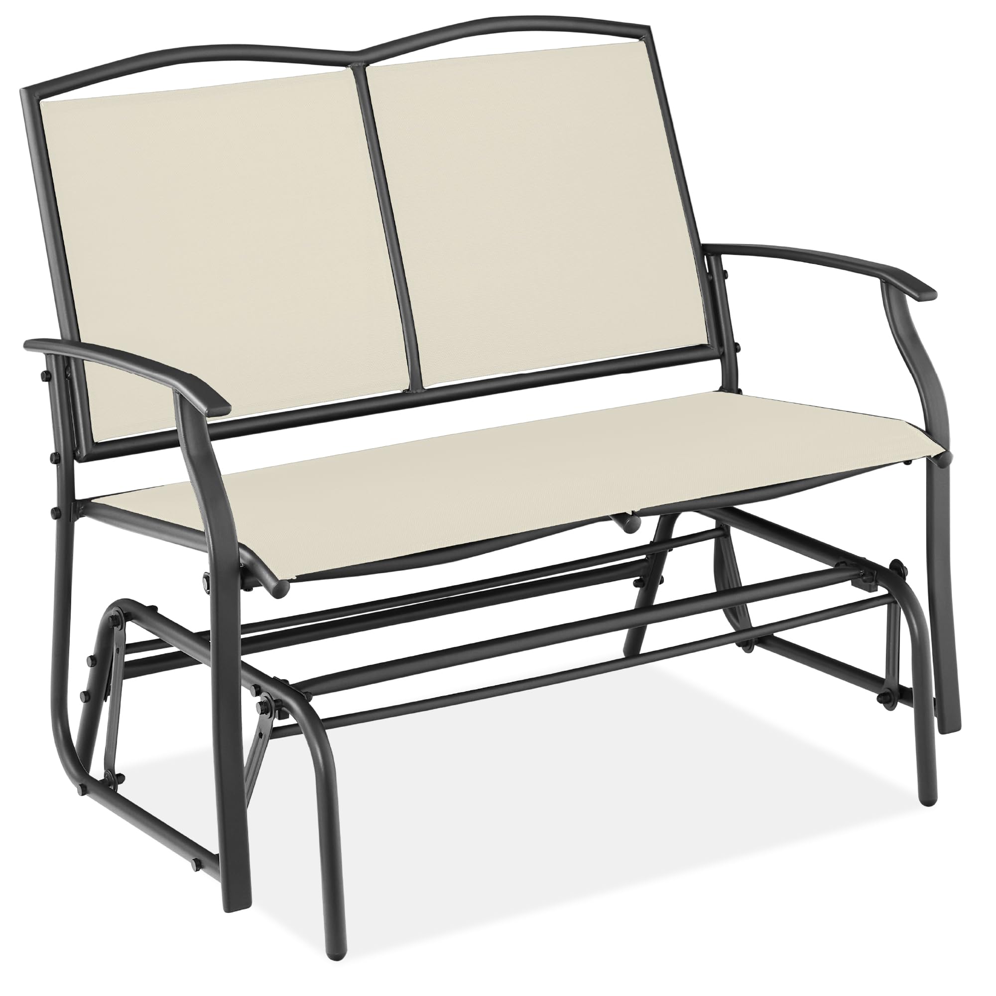Best Choice Products 2-Person Outdoor Patio Swing Glider Steel Bench Loveseat Rocker for Deck, Porch w/Textilene Fabric, Steel Frame - Black