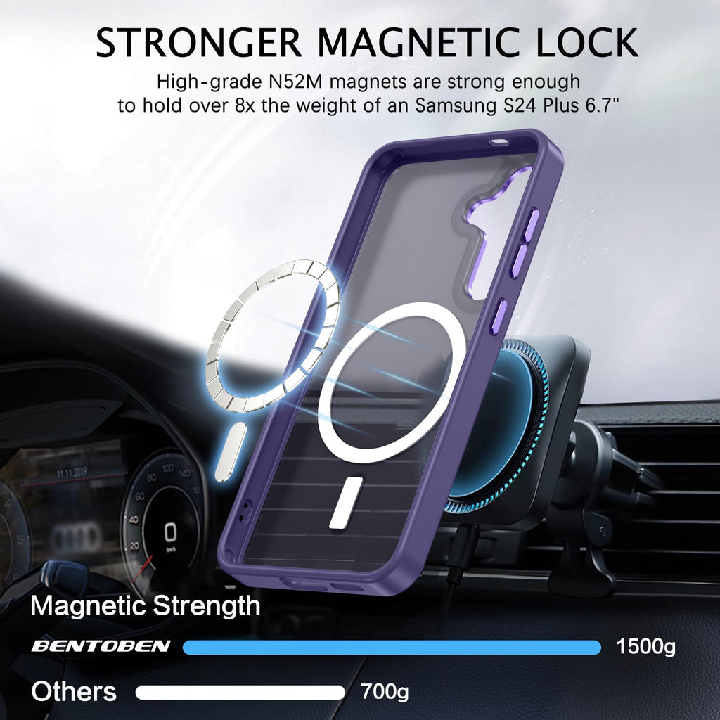 BENTOBEN Magnetic for Samsung Galaxy S24 Plus Case [Compatible with Magsafe] Translucent Matte Slim Thin Shockproof Anti-Yellow Women Men Protective Phone Cases Cover for Samsung S24 Plus 6.7", Black