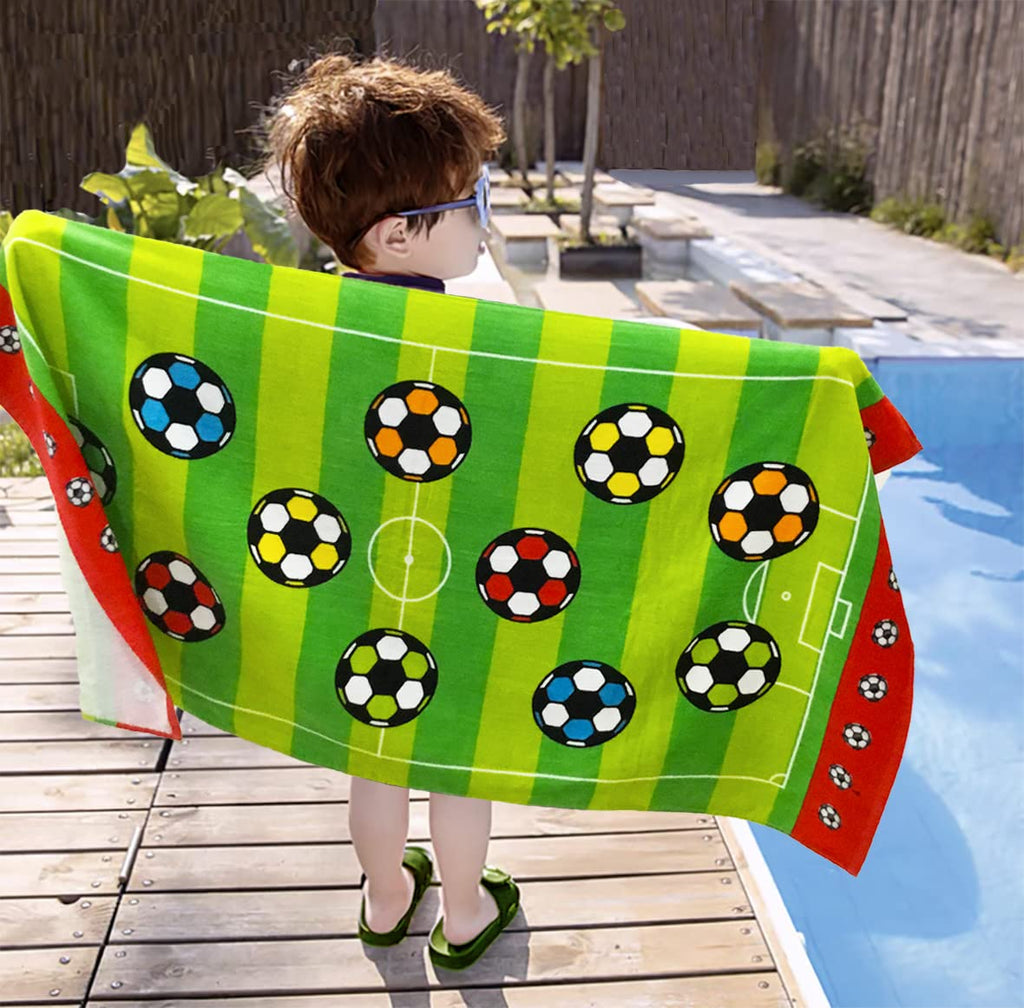 Kids Beach Towel Velour Terry Blanket Throw 100% Cotton Super Soft Absorbent 25.5X51 inches for Bath Swimming Sports Camping Holiday Picnic, Bus Coconut Parasol Lounge Audio Player.