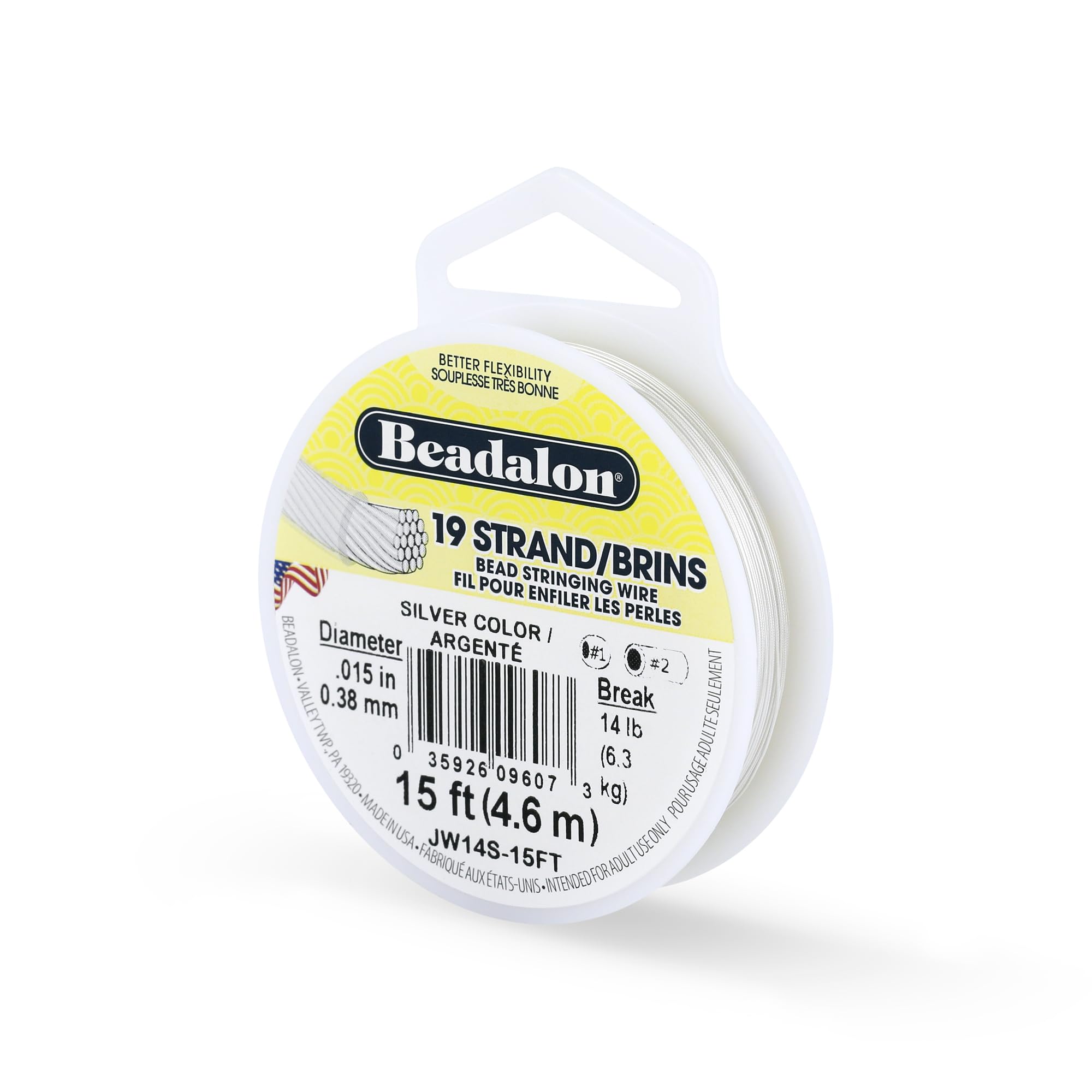 Beadalon 19 Strand Stainless Steel Bead Stringing Wire, .010 in / 0.25 mm, Bright, 100 ft / 31 m