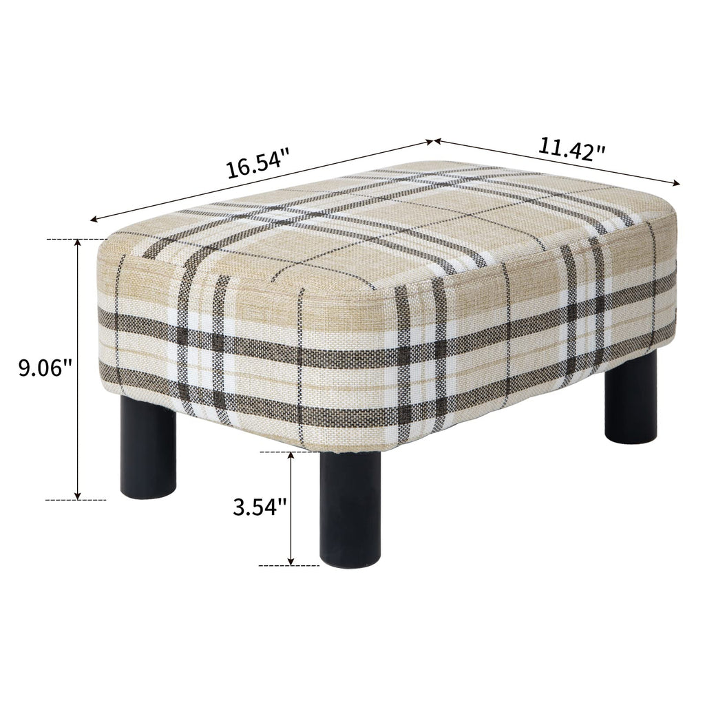 IBUYKE 16.54" Small Footstool, PU Faux Leather Step Stool, with Padded Seat Pine Wood Legs and Padded Rectangular Stool, for Bedroom, Black RF-BD210