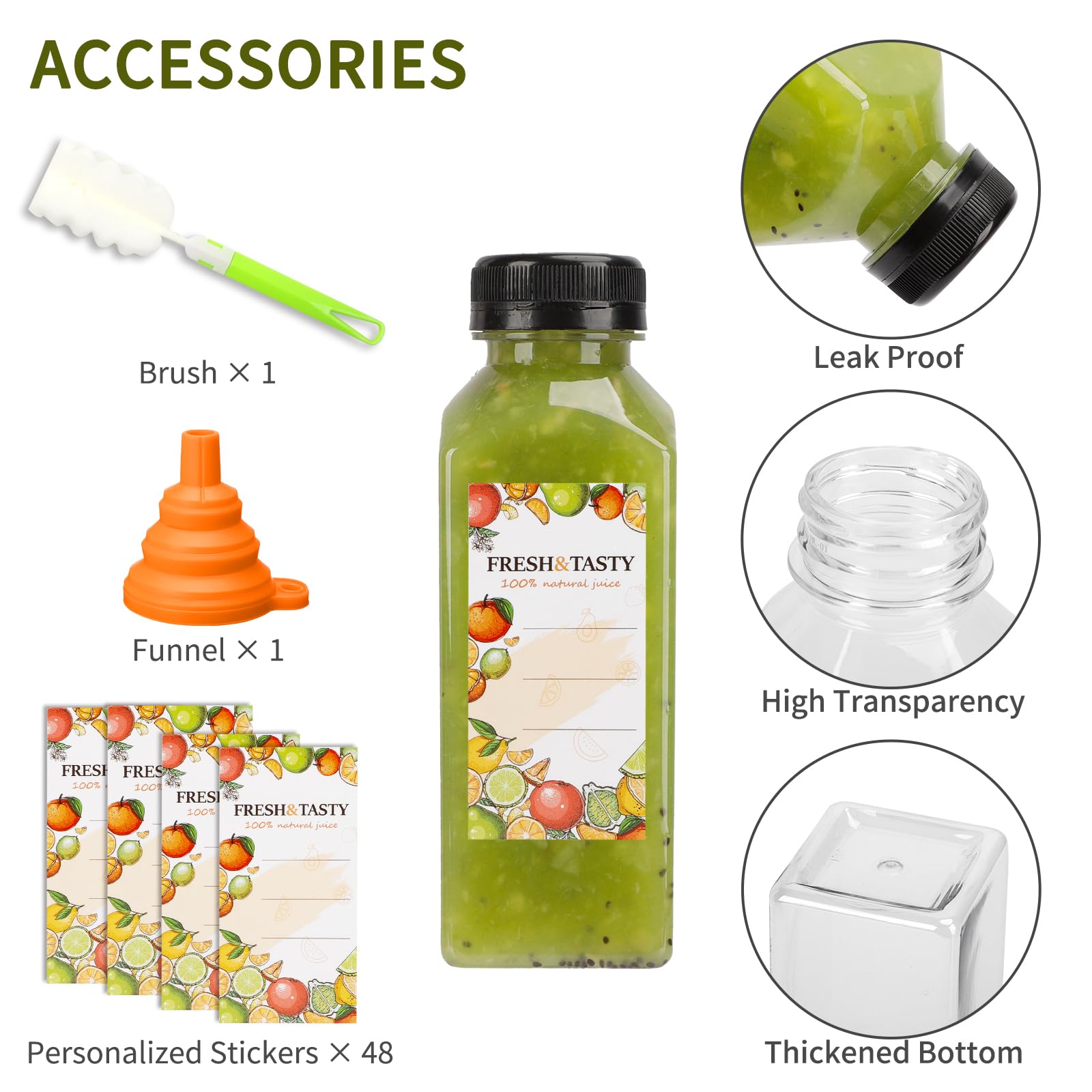 TOMNK 45pcs 2oz Plastic Shot Juice Bottles with Caps, Ginger Shot Bottles, Reusable Clear Bulk Beverage Containers for Ginger Shot, Juice, Milk, and Other Beverages
