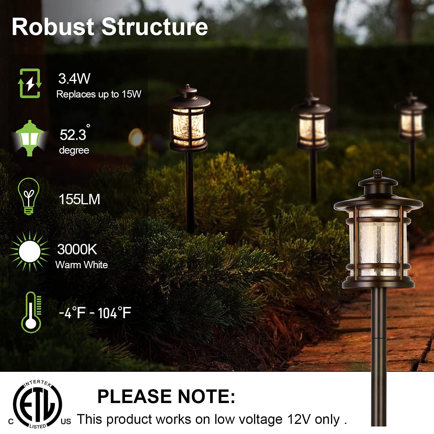 hykolity Low Voltage ORB LED Landscape Path Light with Crackled Glass Shade, 3.4W 155LM 12V-15V Wired Outdoor LED Walkway Light, Die-cast Aluminum Construction, 30-Watt Equivalent, 6 Pack