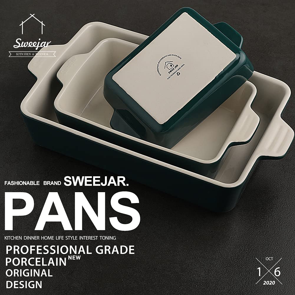 Sweejar Ceramic Bakeware Set, Rectangular Baking Dish for Oven Lasagna Pans for Cooking, Kitchen, Cake Dinner, Banquet and Daily Use, 11.8 x 7.8 x 2.76 Inches of Casserole Dishes (Beige)