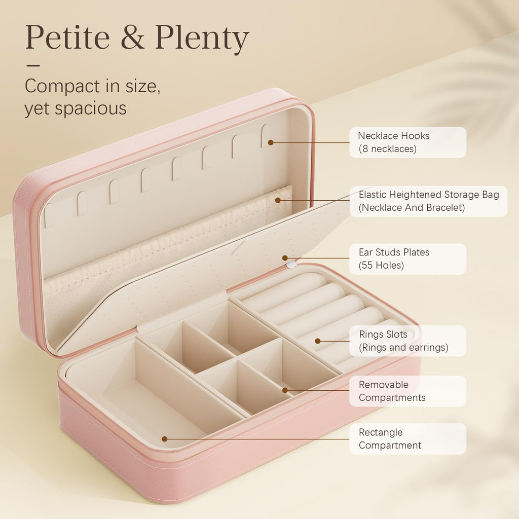 DesignSter Travel Jewelry Box, PU Leather Portable Jewelry Case, Small Jewelry Boxes for Gifts, Travel Jewelry Organizer for Women Rings Earrings Necklaces Bracelets (Avocado Green)