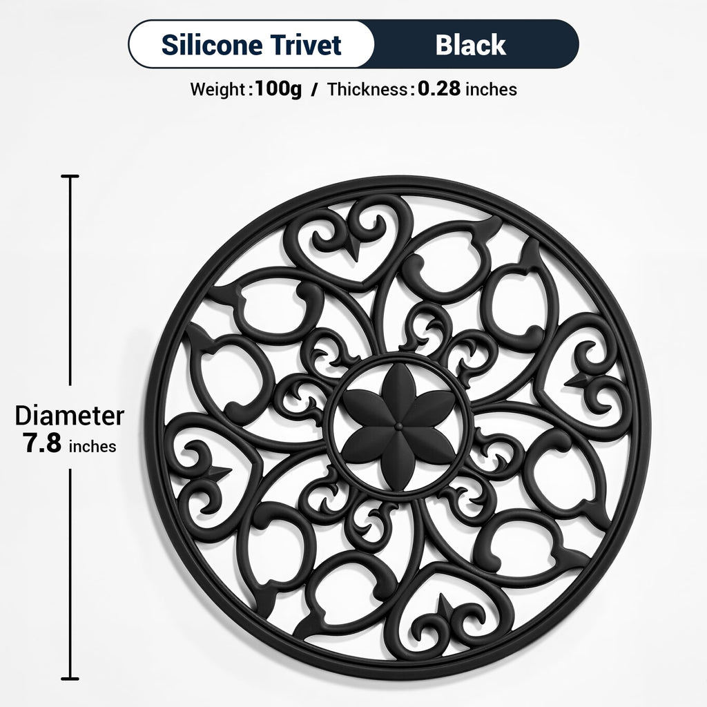 SMARTAKE 6 Set Silicone Trivet Mats for Hot Dishes, Heat Resistant Pots and Pans Holders, Non-Slip Flexible Hot Pads Coasters for Countertops Table, Modern Kitchen Decor Accessories (Black)