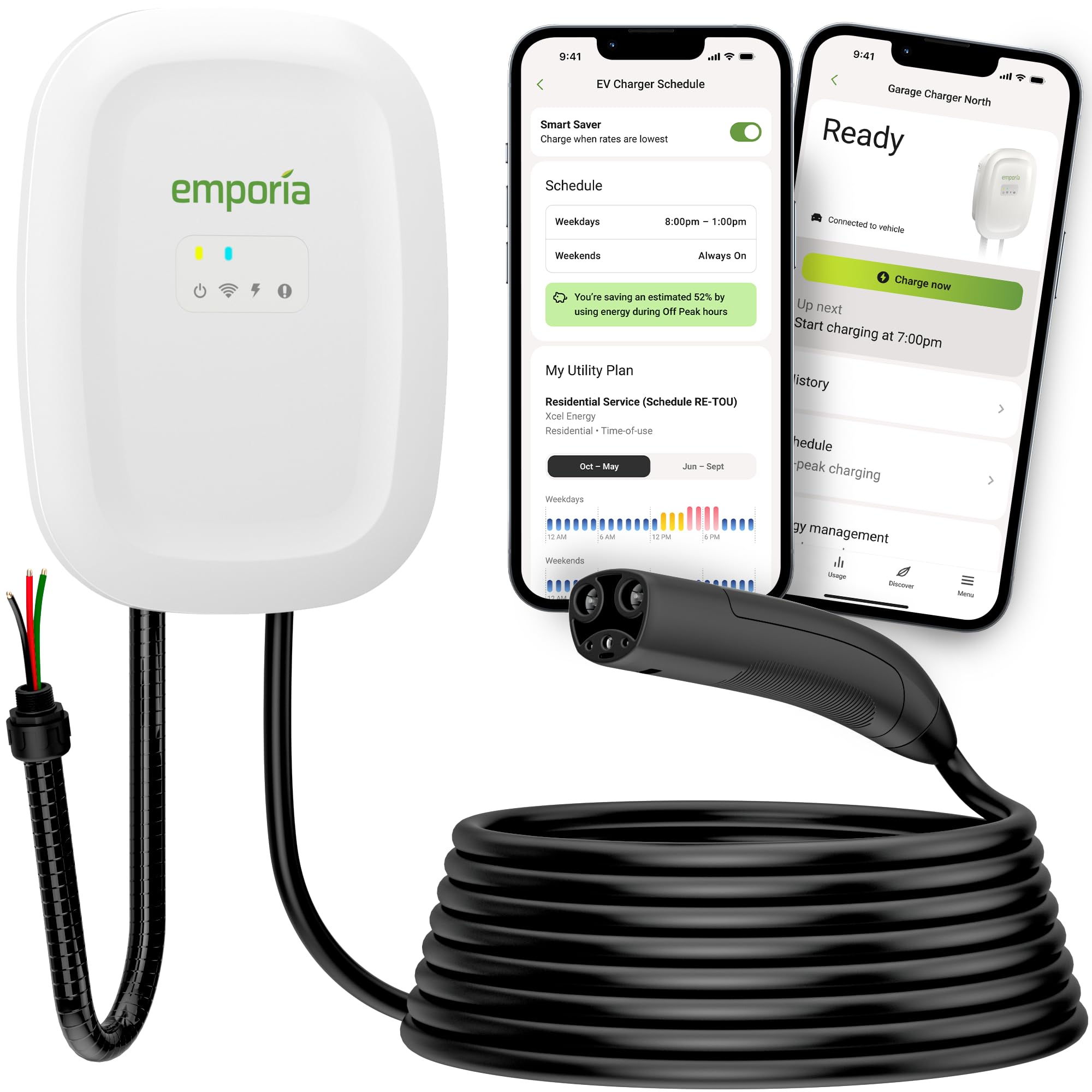 EMPORIA Level 2 EV Charger - NEMA 14-50 EVSE w/NACS, Compatible with Tesla - 48 amp EV Charger Level 2, 240v Electric Vehicle Charging Station, UL/Energy Star, 25ft Cable, Black