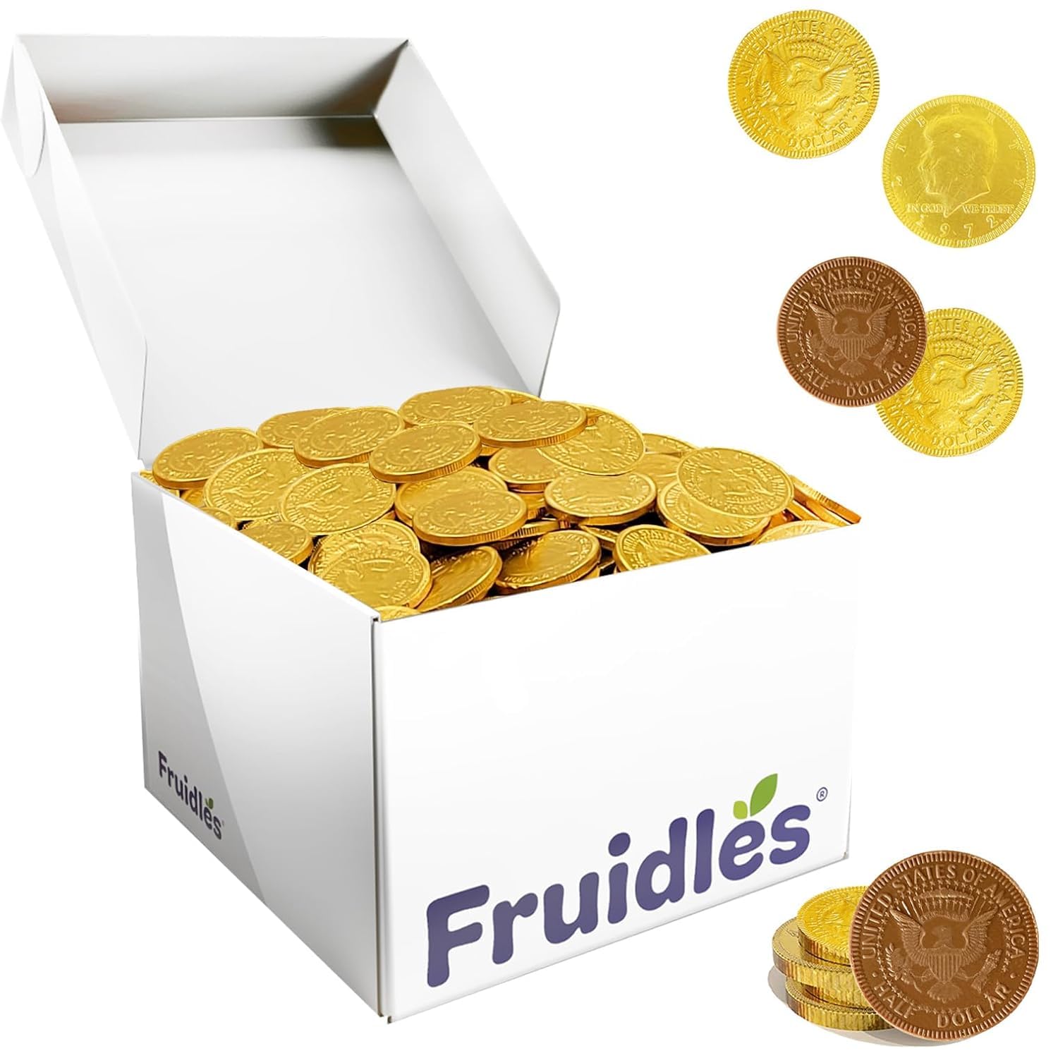 25 Edible Chocolate Coins, Gold Half Dollar Milk Chocolate, Made with Premium Belgian ingredients, Nut Free, Non-GMO, Certified Kosher Dairy 25-Pack Christmas Stocking Stuffers