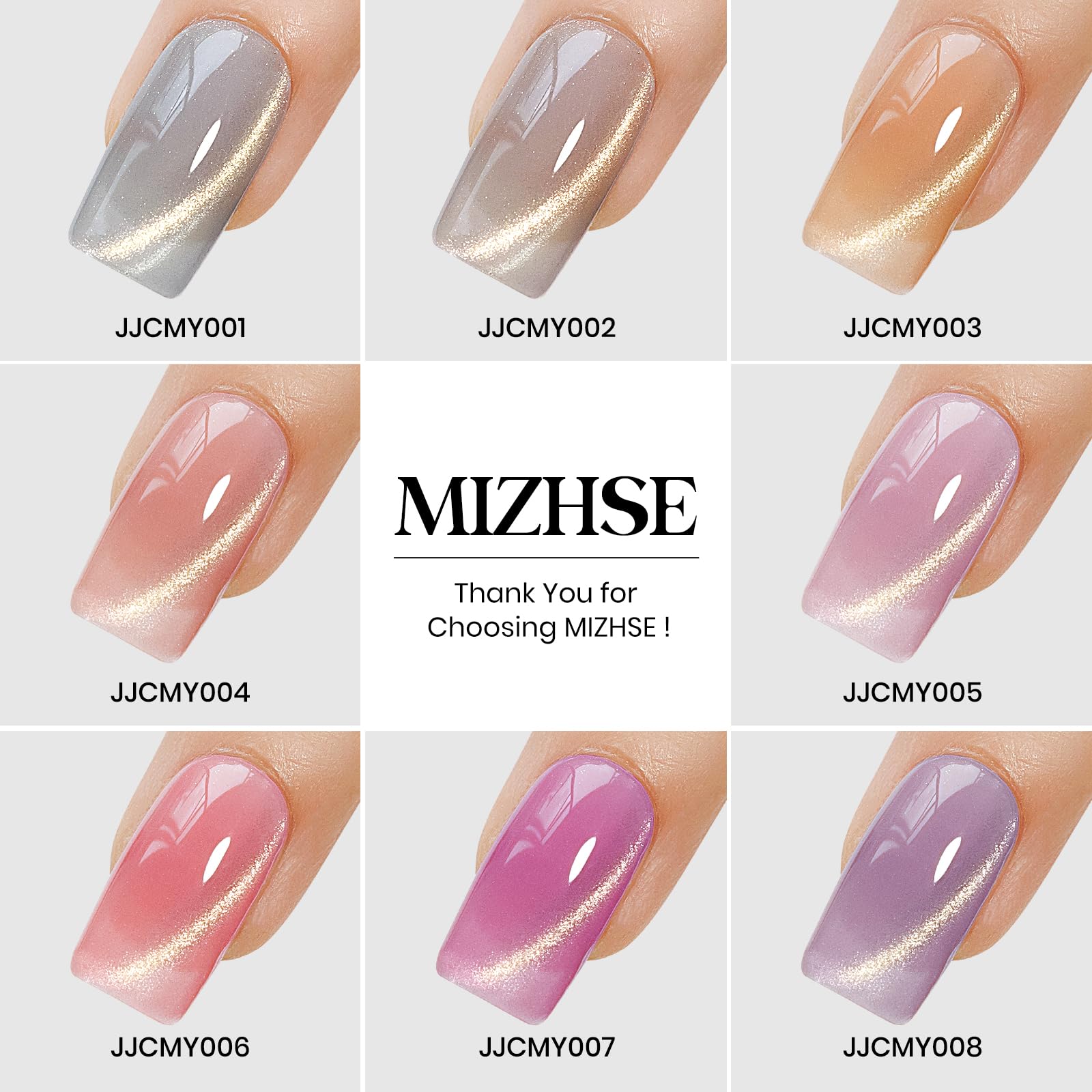 MIZHSE Cat Eye Gel Nail Polish, Moonlight Magnetic Gel Polish and Sheer Nude Nail Kit with 1 Magnet Stick, Glass Shiny Effect Silver Pink Purple Soak Off Manicure Home DIY