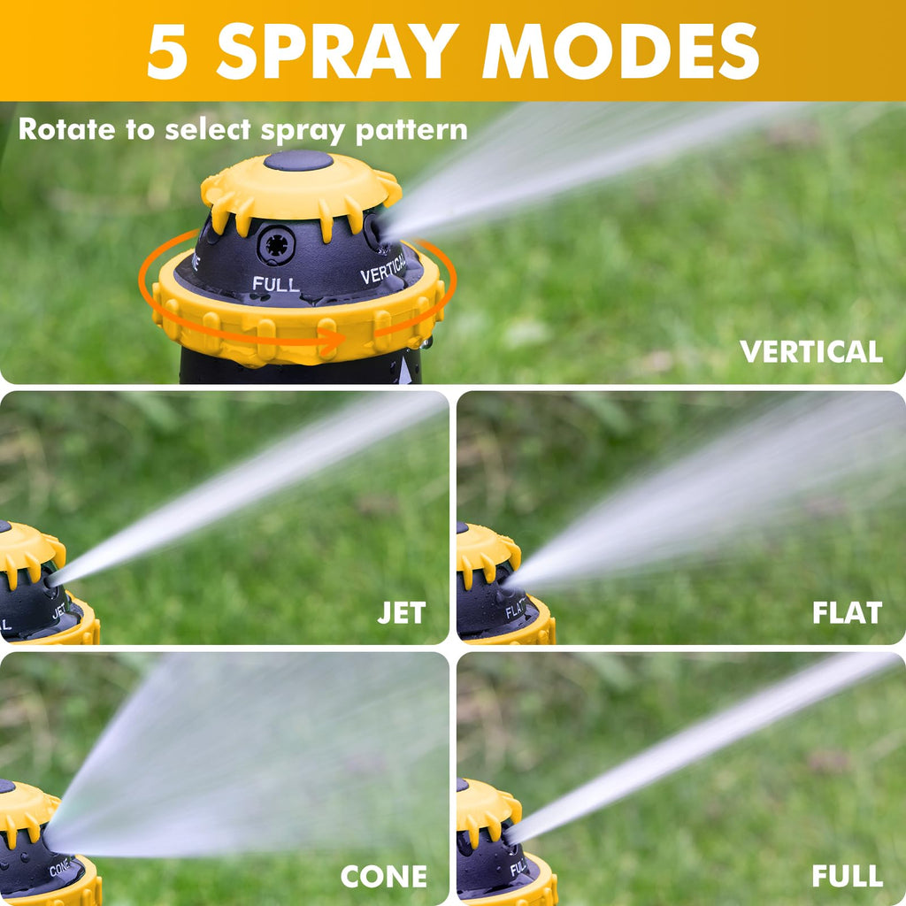 RESTMO Gear Drive Sprinkler with Metal Spike Base, 5-Pattern Heavy Duty Gardening Watering System, Multi-Adjustable Lawn Sprinkle for Garden Plant, Flower Bed and Large Yard Area Watering, Gray
