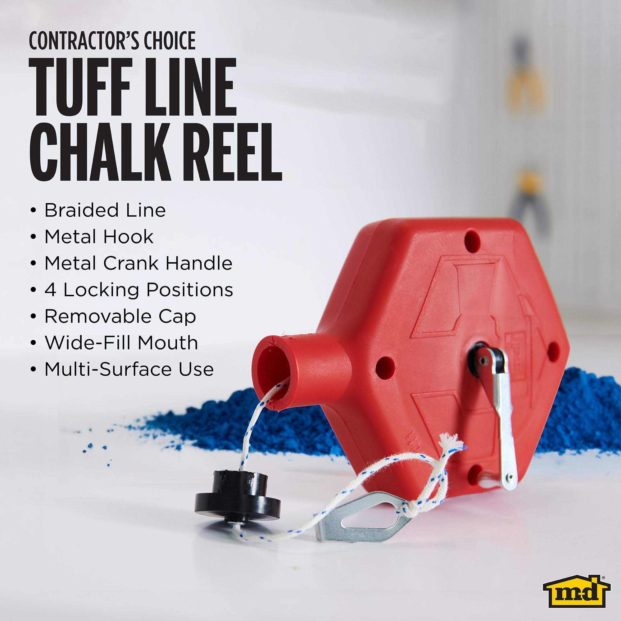 M-D Building Products 00805 ABS Tuff Line™ Contractor Chalk Reel, Durable and Reliable Chalk Line for Precision Marking, Ideal for Construction & Carpentry Projects (0.06 in. x 100 ft, Black)