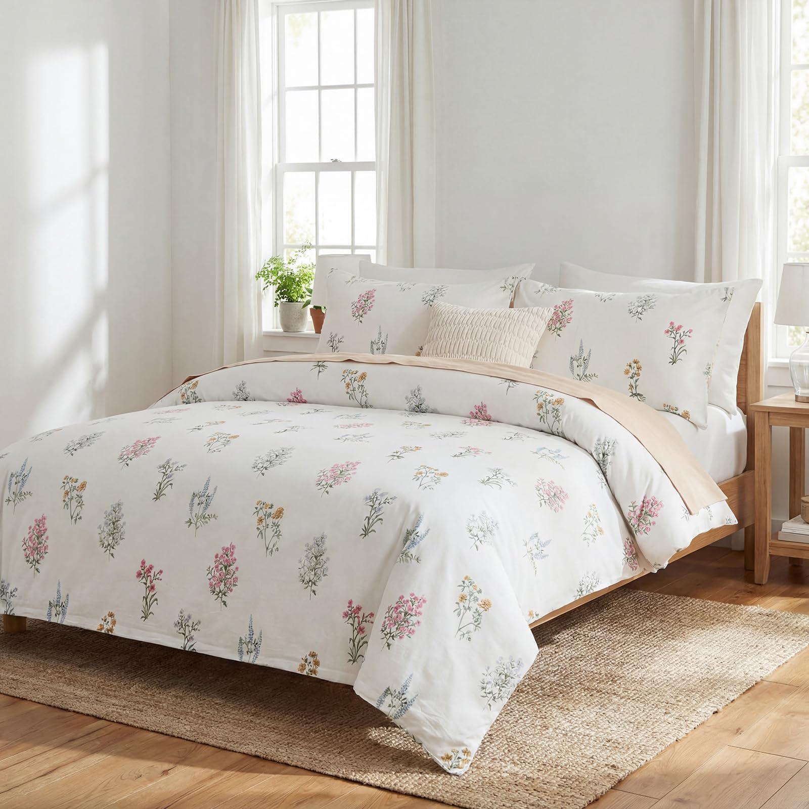100% Natural Cotton Comforter Set Queen 3 Pcs Grayish Blue Bedding Sets with Luxurious Damask Pattern, Reversible Breathable Soft Comforter Sets for All Season