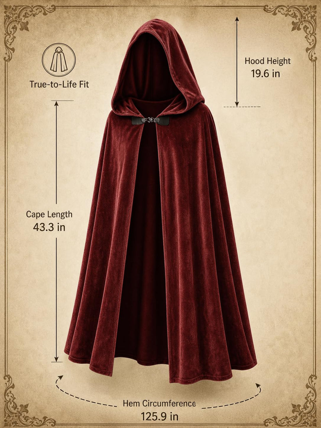 JEGERMIG Medieval Hooded Cloak Halloween Renaissance Costume