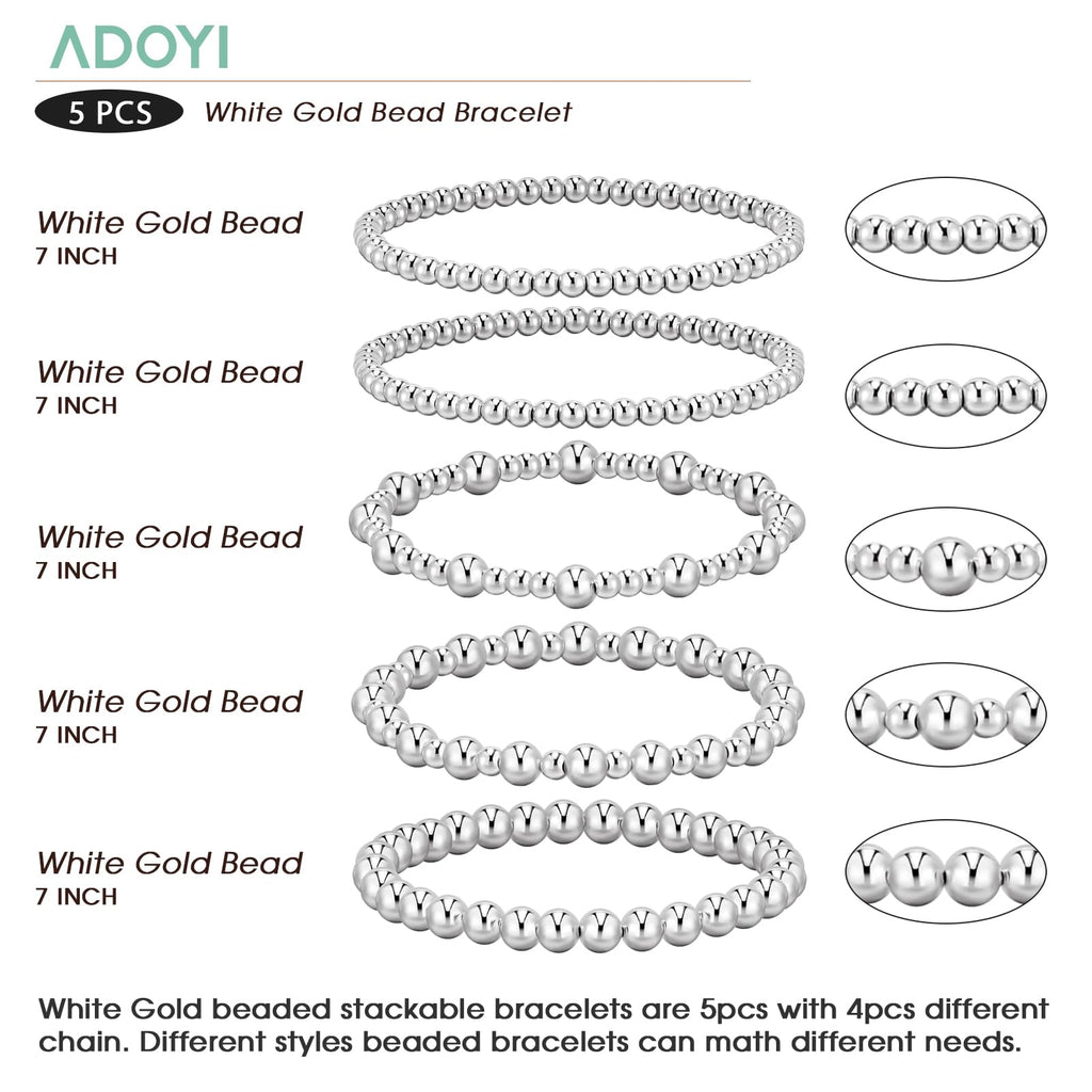 adoyi Gold Bracelets for Women Waterproof, 14K Gold Plated Beaded Strand Bead Ball Bracelets stack Adjustable Jewelry Set for Gifts