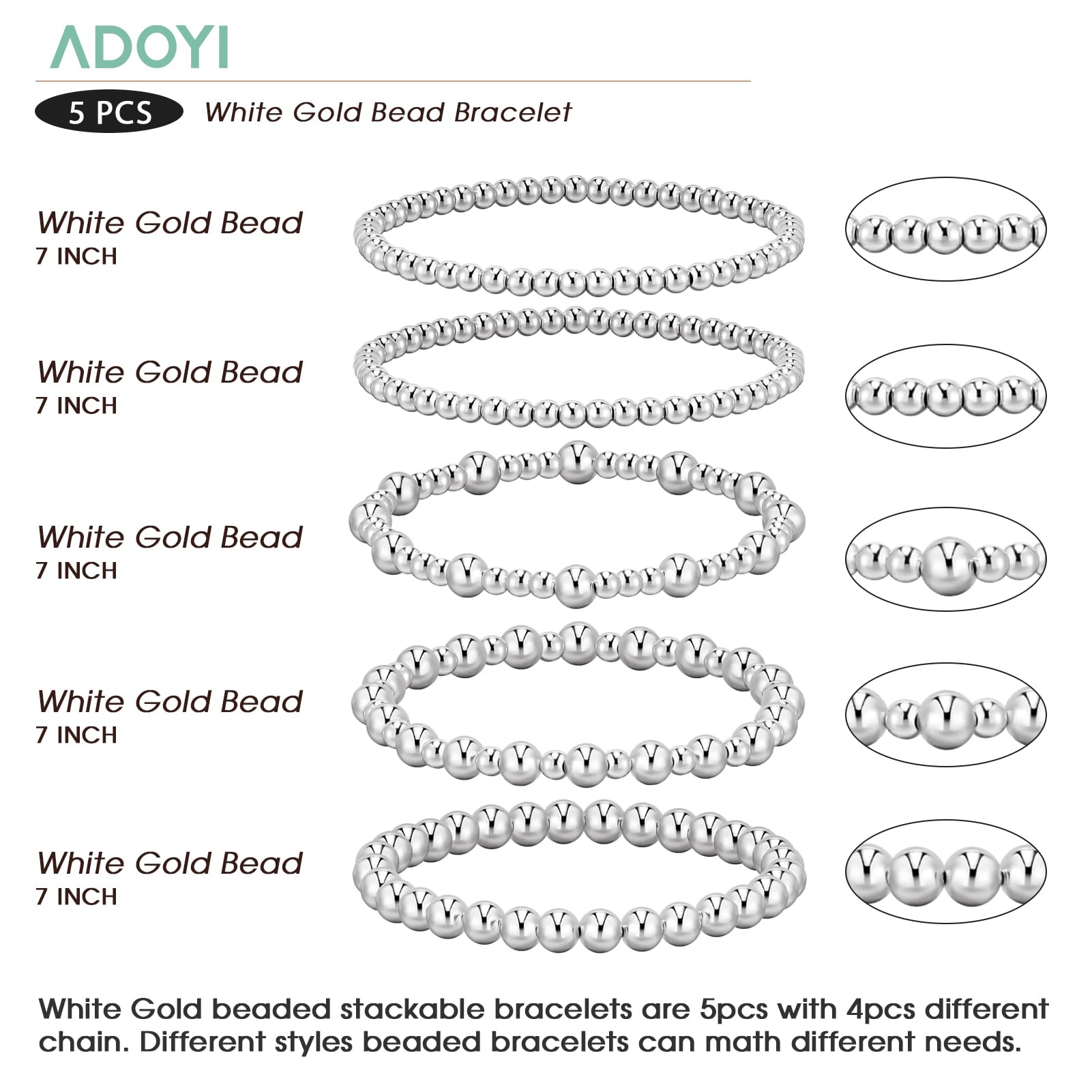 adoyi Gold Bracelets for Women Waterproof, 14K Gold Plated Beaded Strand Bead Ball Bracelets stack Adjustable Jewelry Set for Gifts