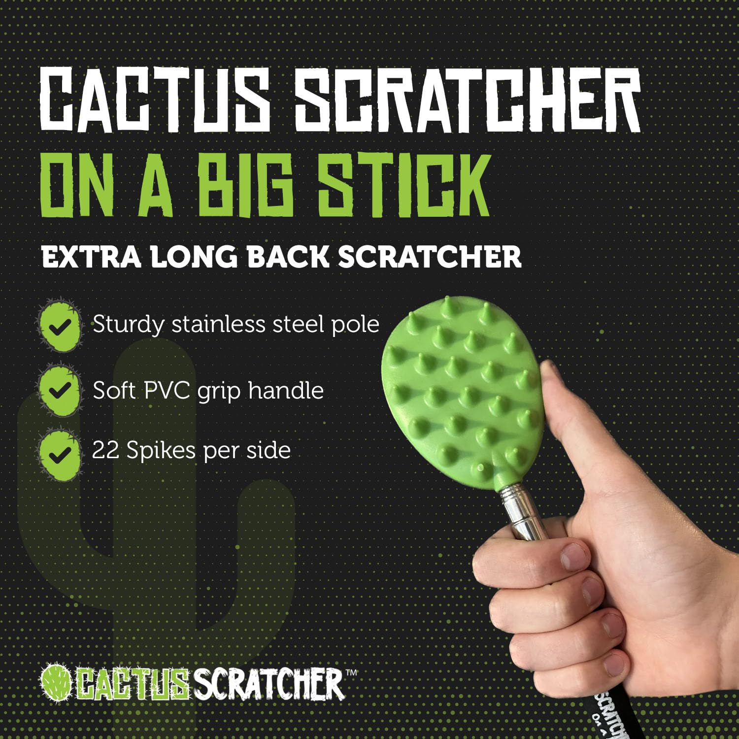 Cactus Scratcher Extendable Big Stick Back Scratcher - Extends 29" Long Double Sided Retractable Scratching Tool for Hand, Neck, Head, and Body - Universal Gift for Family, Pets, and Friends, Glow