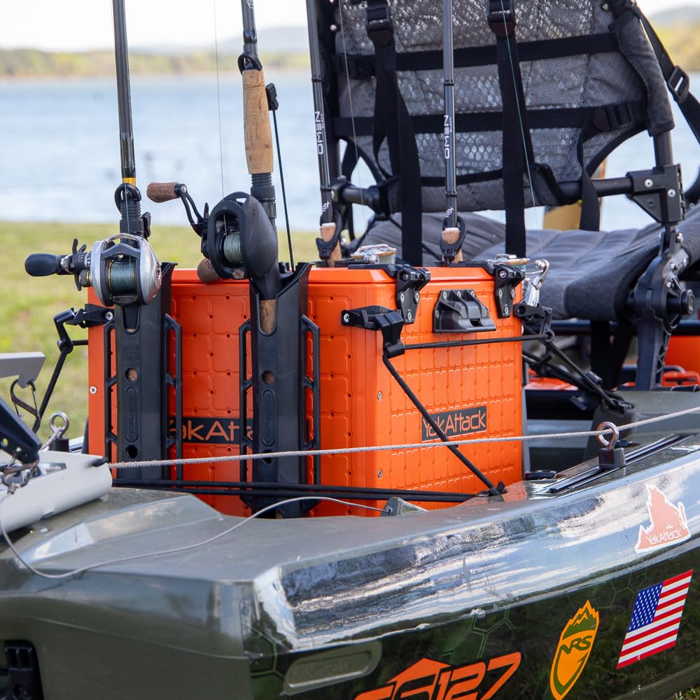 YakAttack BlackPak Pro 13" x 13" Fishing Crate with 3 Rod Holders - Battleship Grey | Compact Tackle Storage Box & Gear Organizer for Kayaks | Lightweight, Durable & Customizable Marine Accessory