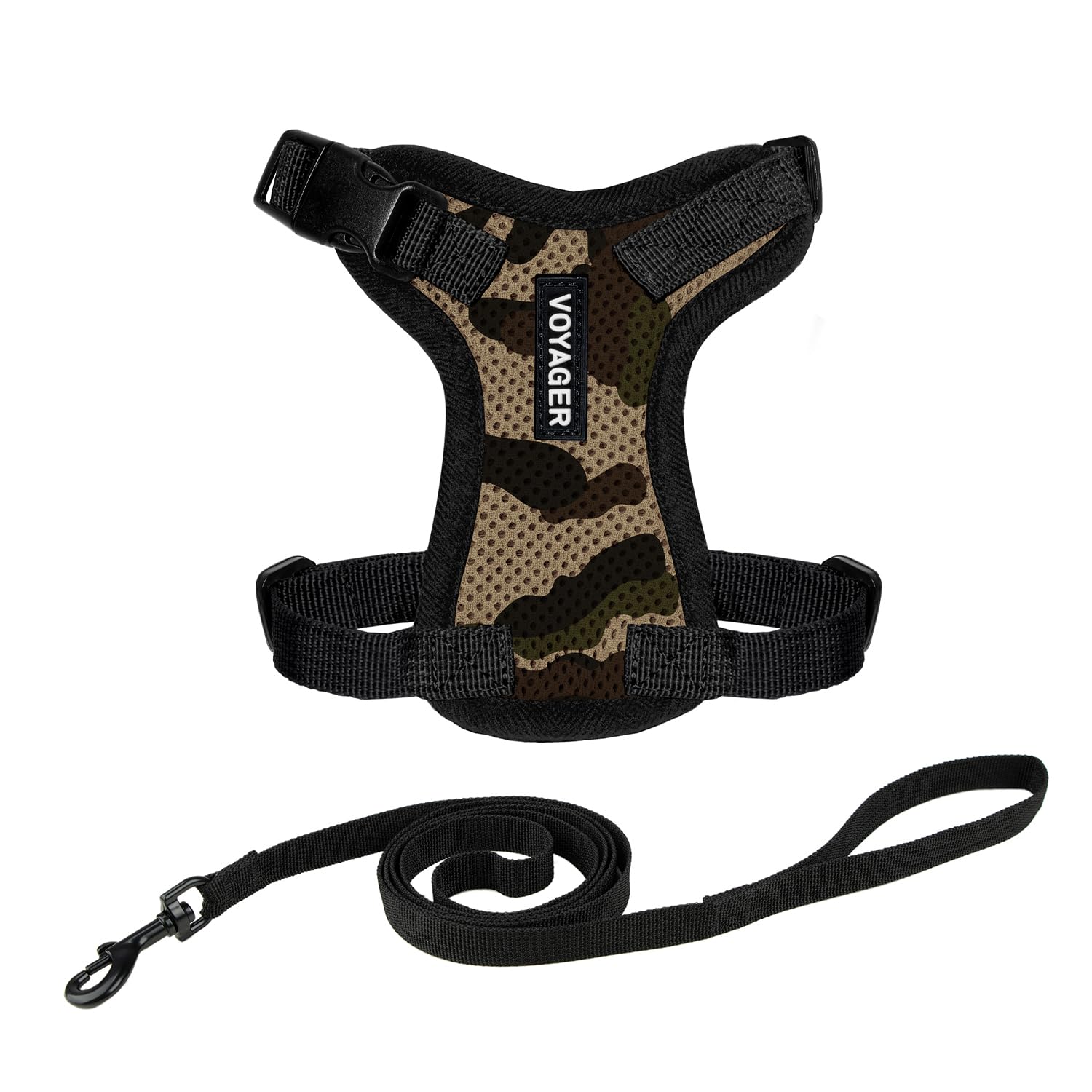 Voyager Escape-Proof Step-in Lock Cat Harness & 5ft Neoprene-Handle Leash Set All-Weather Mesh with Reflective Stitching for Small to Large Cats by Best Pet Supplies, Army (327), XXXS