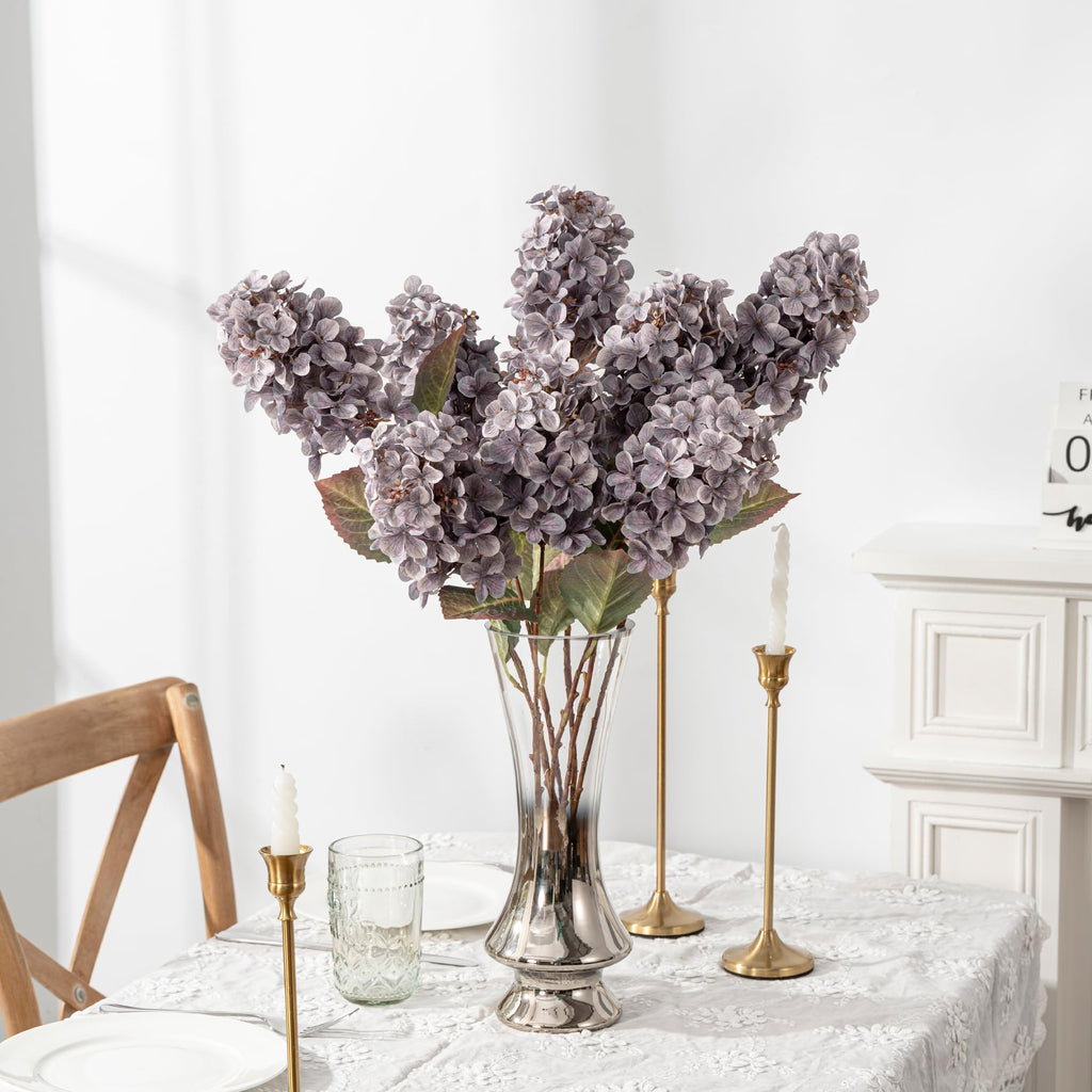 Ttranewsoo Hydrangea Artificial Flowers,Fall Hydrangeas Artificial Flowers,Blue Fake Fall Dried Hydrangea Flowers Decoration,Faux Silk Flower with Stems Winter Decor(Blue 24" 8pcs) Without Vase