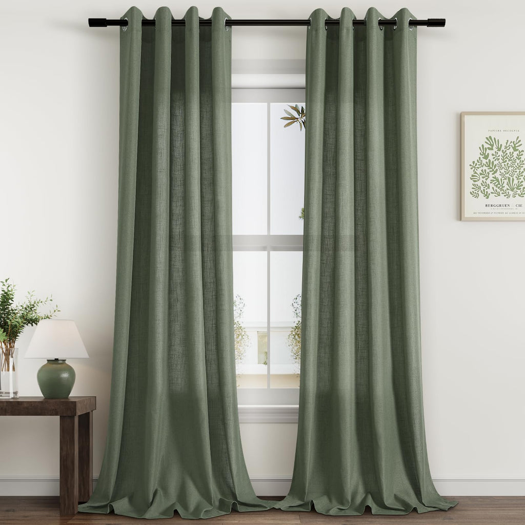 Aersas Black Bedroom Linen Curtains 63 Inch Length 2 Panel Privacy Energy Efficient Semi Sheer Black Linen Drapes for Living Room Modern Farmhouse Grommet Window Curtain for Nursery Office 52x63