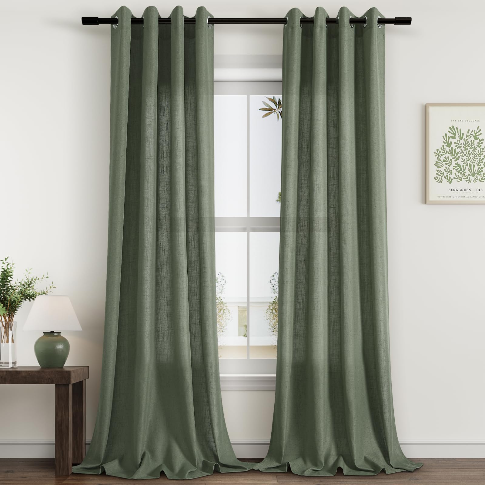 Aersas Black Bedroom Linen Curtains 63 Inch Length 2 Panel Privacy Energy Efficient Semi Sheer Black Linen Drapes for Living Room Modern Farmhouse Grommet Window Curtain for Nursery Office 52x63
