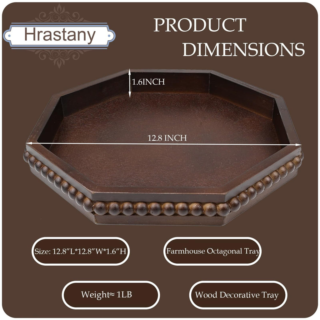 Hrastany Wood Rustic Serving Tray with Beads, Farmhouse Black Decorative Tray for Table Centerpiece, Christmas Wedding Halloween Home Decor