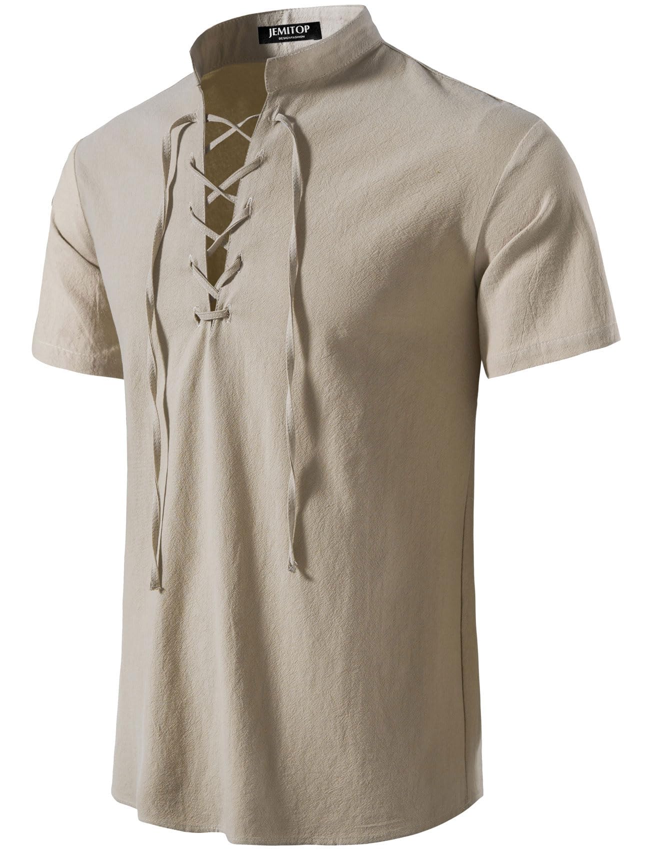 JEMITOP Men's Pure Cotton Vintage Short Sleeve Lace Up Shirts for Renaissance Pirate Viking Medieval Costume
