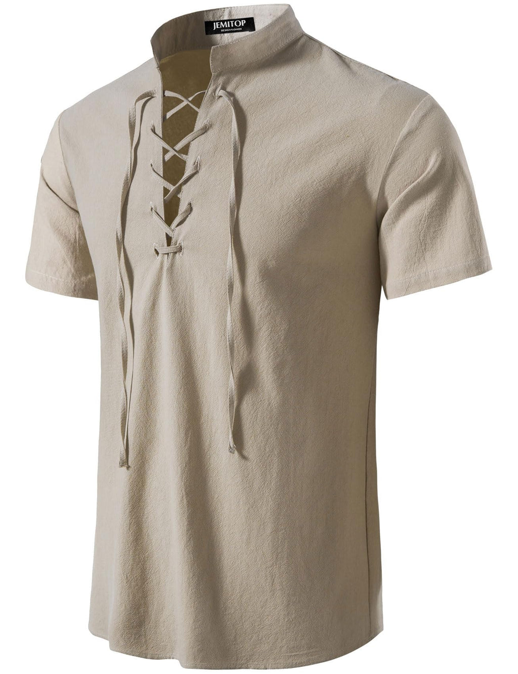 JEMITOP Men's Pure Cotton Vintage Short Sleeve Lace Up Shirts for Renaissance Pirate Viking Medieval Costume