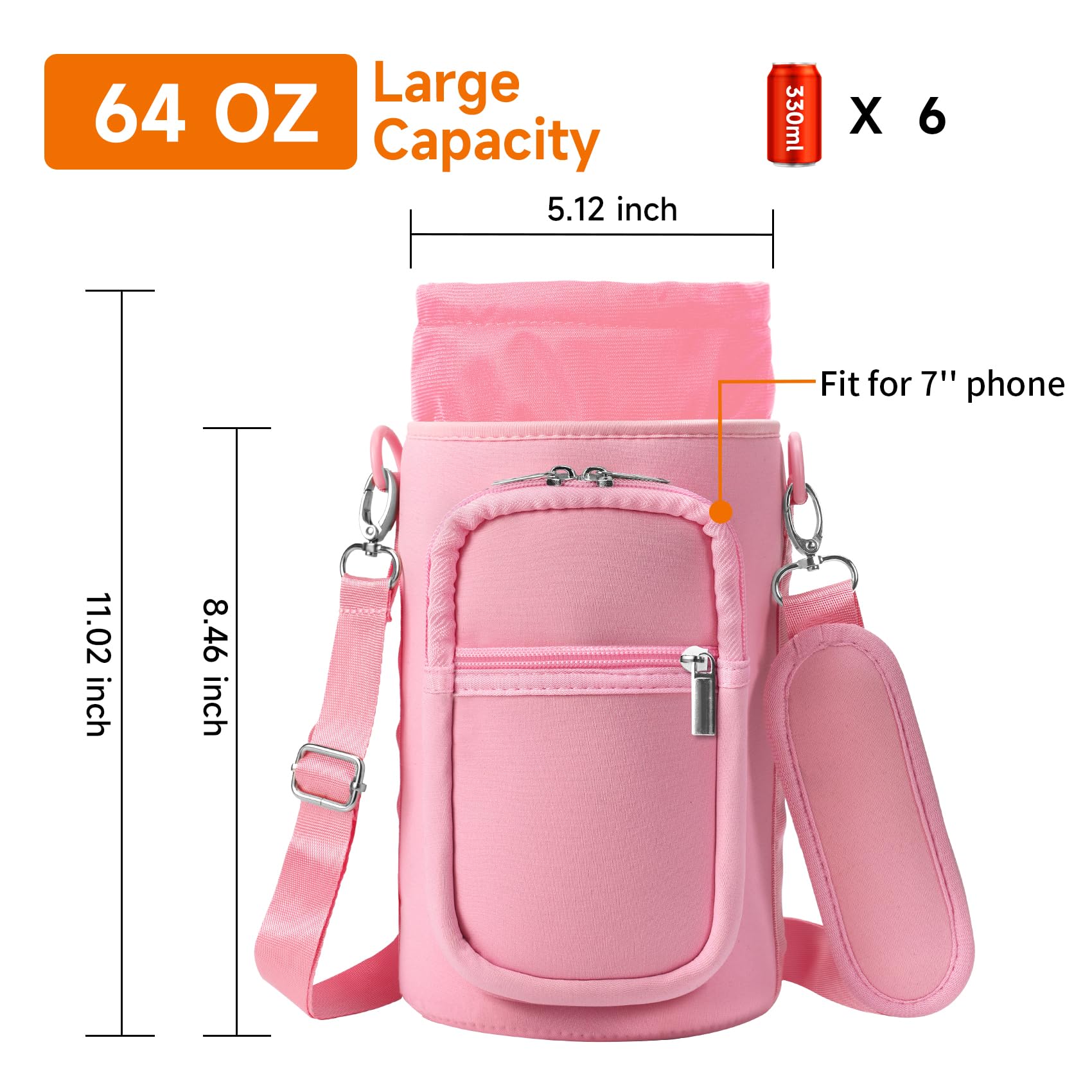 AceTreker 32/40/64/128 oz Neoprene Insulated Water Bottle Carrier Bag, Sling Bag Sleeve Pouch Holder with Strap & Paracord Handle and 2 Pocket for Travelling, Hiking, Camping