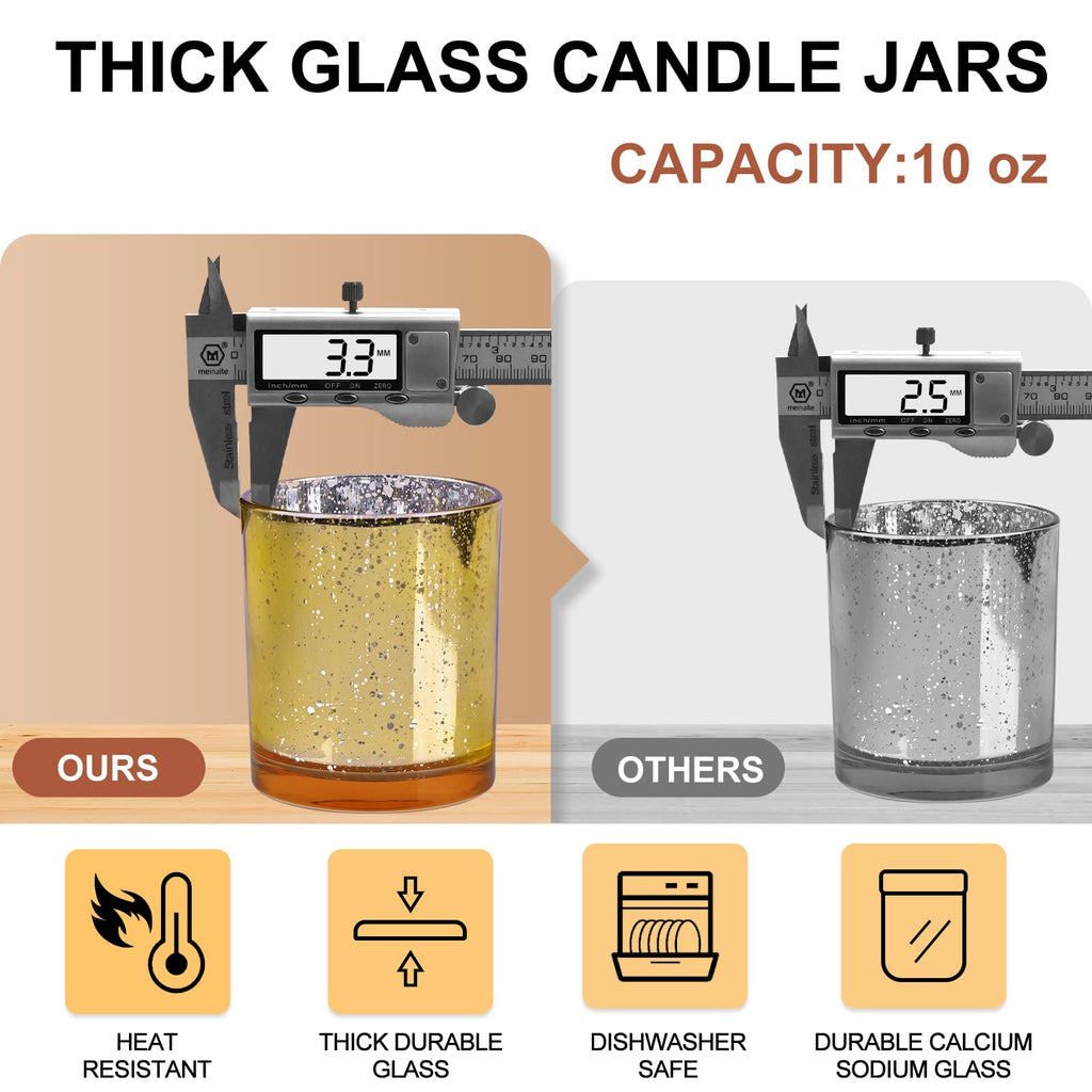 SHOWIN 10 OZ Thick Candle Jars for Making Candles 15 Pcs, Empty Jars with Wood Lids for Candle Making, Sample Container, Inner Black