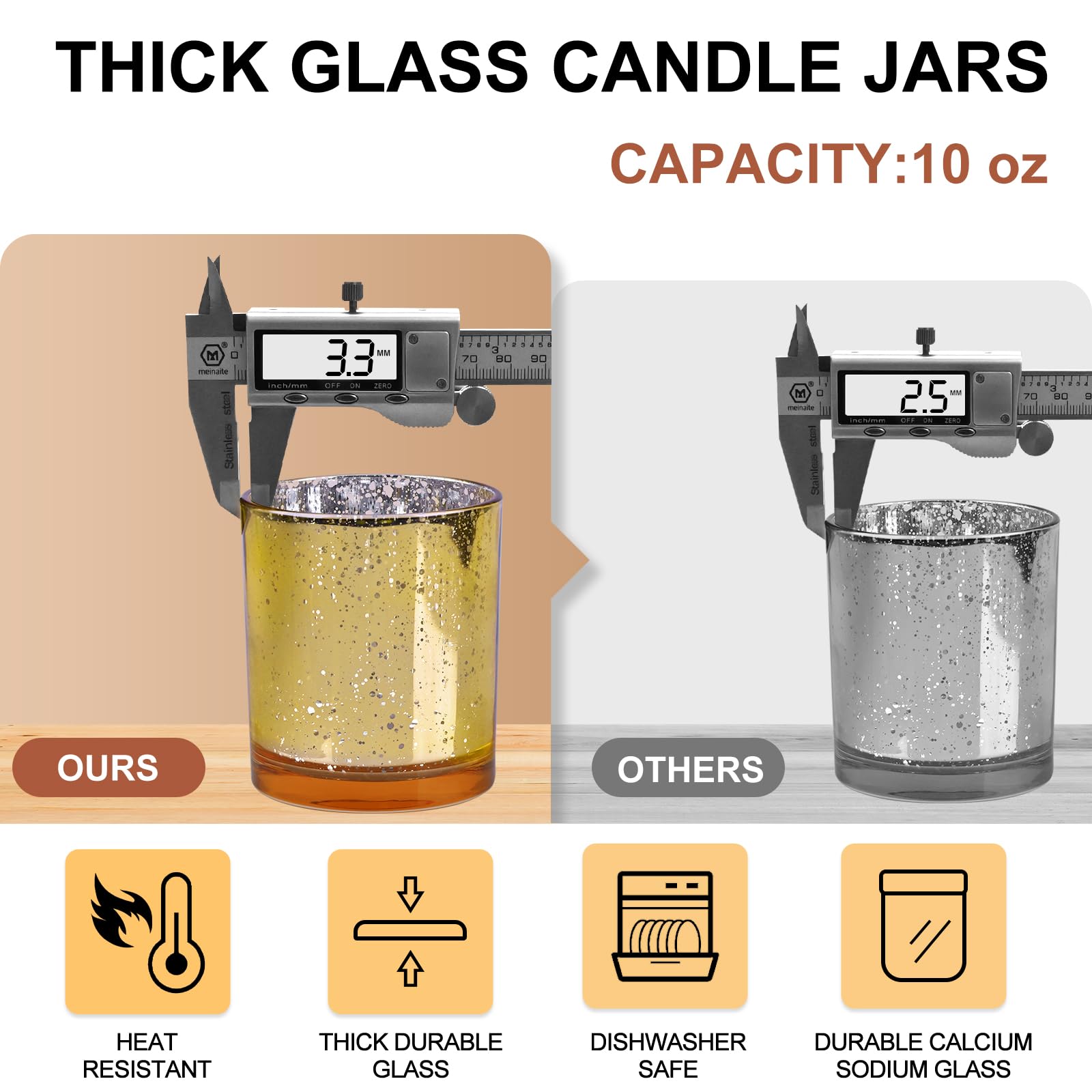 SHOWIN 10 OZ Thick Candle Jars for Making Candles 15 Pcs, Empty Jars with Wood Lids for Candle Making, Sample Container, Inner Black