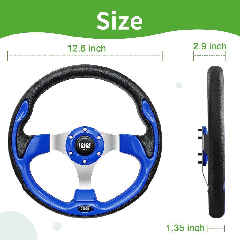 10L0L Golf Cart Steering Wheel, 13' Universal Fit for EZGO TXT/RXV, Club Car DS/Precedent, Yamaha G2-G29 (Carbon Black)