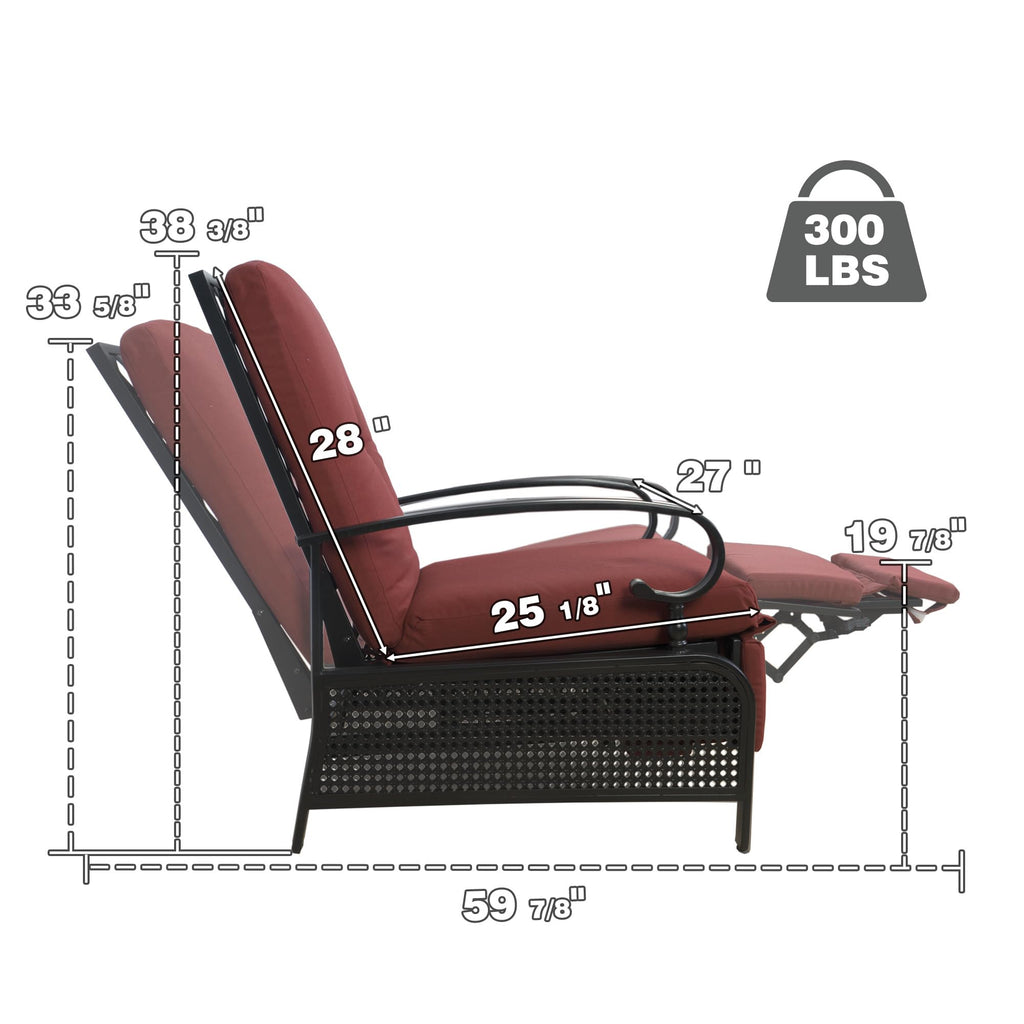 Kozyard Adjustable Outdoor Reclining Lounge Chair, Cushioned Patio Chaise Lounge with Extendable Metal Frame for Sunbathing, Reading & Relaxing – Comfortable Outdoor Recliner, Aqua