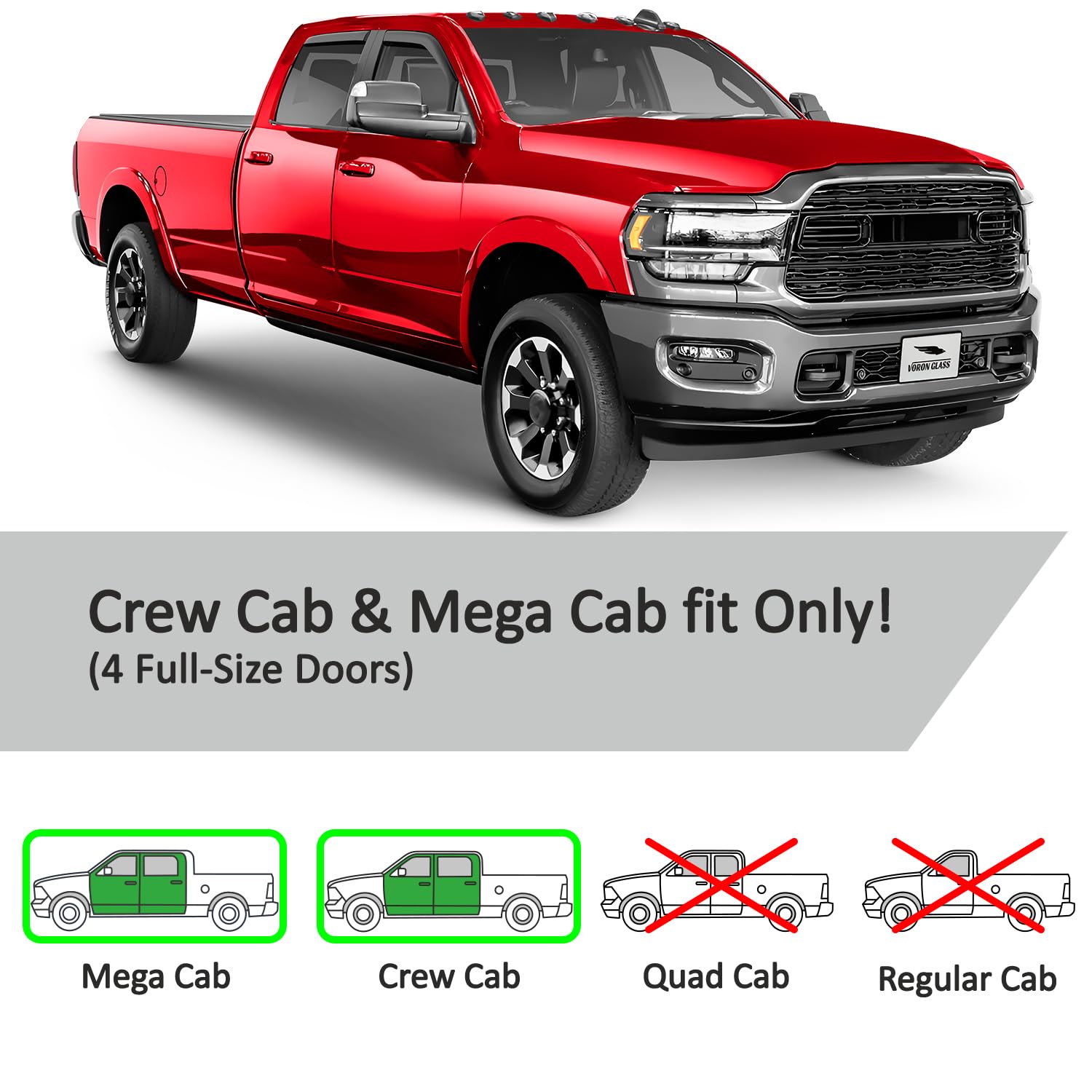 Voron Glass in-Channel Extra Durable Rain Guards for Trucks Chevrolet (Chevy) Silverado/GMC Sierra 2014-2018 Crew Cab, Window Deflectors, Vent Window Visors, 4 Pieces - 220009