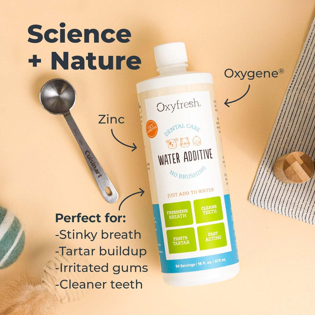 Oxyfresh Premium Pet Dental Care Solution Pet Water Additive: Best Way to Eliminate Bad Dog Breath and Cat Bad Breath - Fights Tartar & Plaque - So Easy, Just Add to Water! Vet Recommended 128 oz.