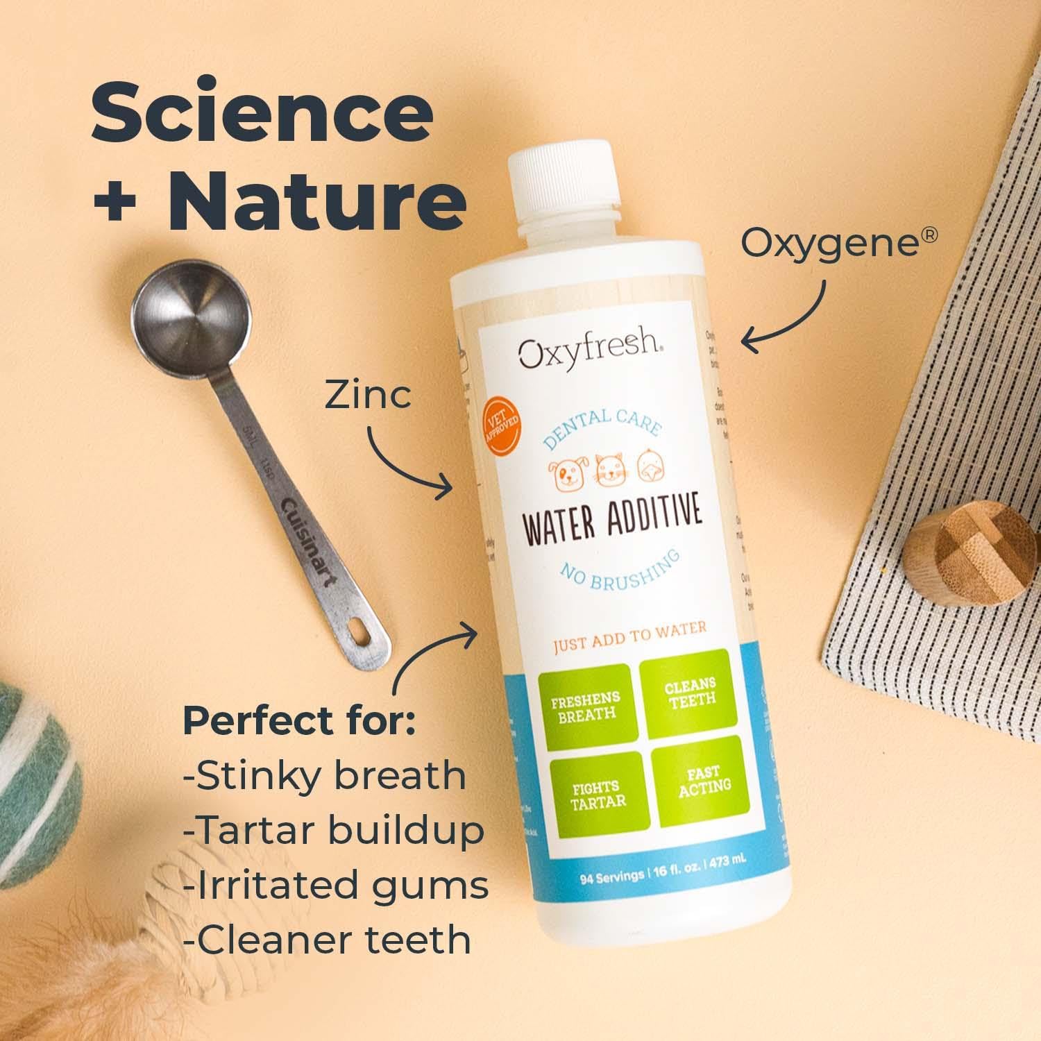 Oxyfresh Premium Pet Dental Care Solution Pet Water Additive: Best Way to Eliminate Bad Dog Breath and Cat Bad Breath - Fights Tartar & Plaque - So Easy, Just Add to Water! Vet Recommended 128 oz.