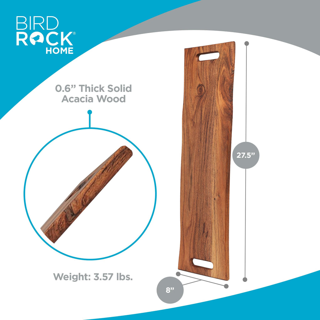 BIRDROCK HOME Acacia Wooden Cheese & Charcuterie Board with Handles 22" | Rectangular Food Platter for Bread, Meat, or Appetizers | Natural Wood Serving Tray Cutting Board for Kitchen & Outdoor Use