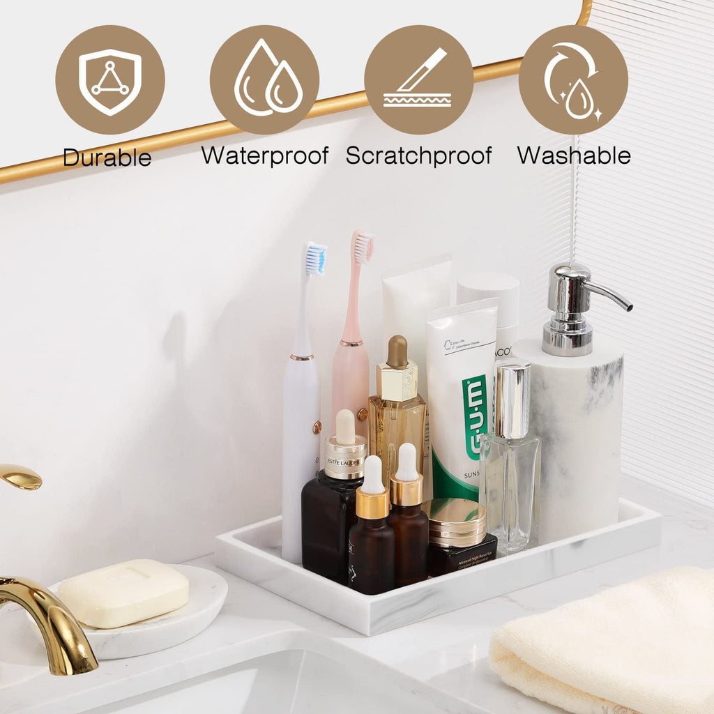 Luxspire Bathroom Vanity Tray, Resin Dresser Jewelry Ring Dish Tank Storage Kitchen Sink Countertop Organizer Plate Holder for Perfume Candles Soap Towel Plant Bathroom Accessories, M, Matte Black