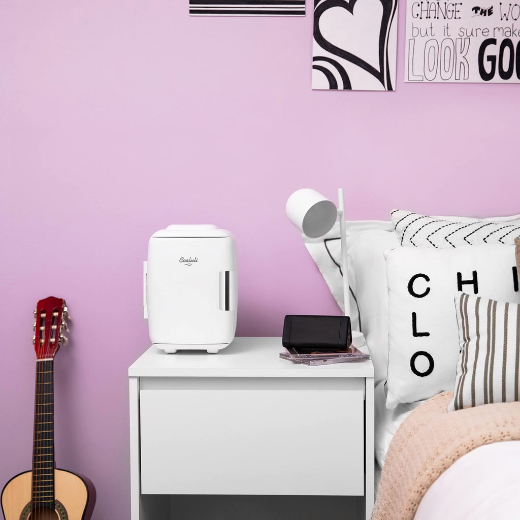 Cooluli Mini Fridge for Bedroom - Car, Office Desk & Dorm Room - Portable 4L/6 Can Electric Plug In Cooler & Warmer for Food, Drinks, Skincare Beauty & Makeup - 12v AC/DC & Exclusive USB Option, Black