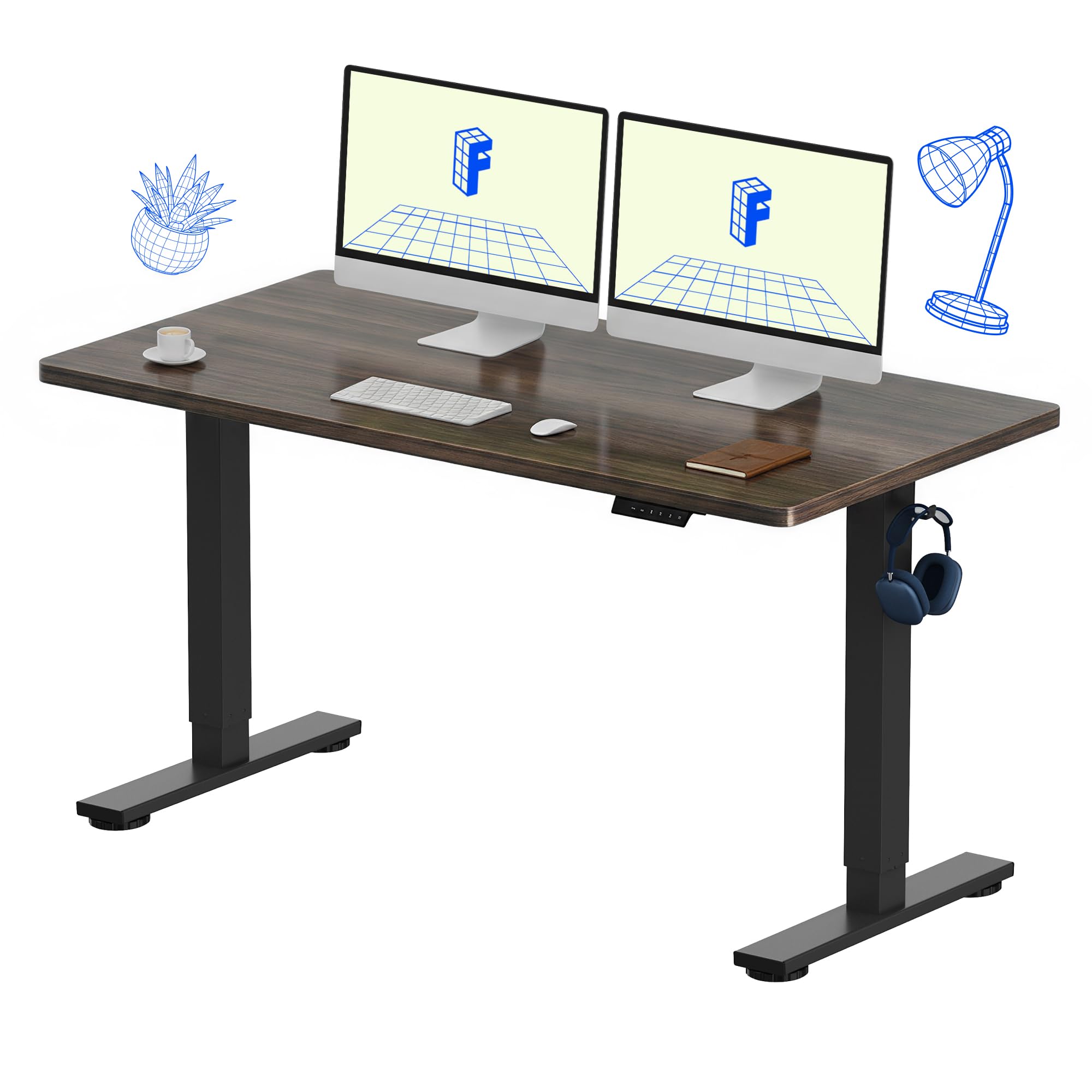 FLEXISPOT EN1 One-Piece Standing Desk, Electric Adjustable with 4 Memory Presets, 176 LBS Capacity, Stable & Quiet, Seamless Desktop for Home Office & Dual Monitors, 40"x24" Black