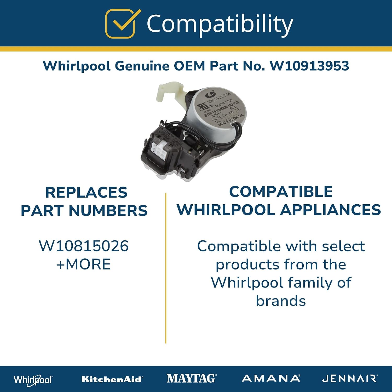 Whirlpool W10913953 Genuine OEM Top Load Washer Shift Actuator Replacement Part - Replaces W10815026