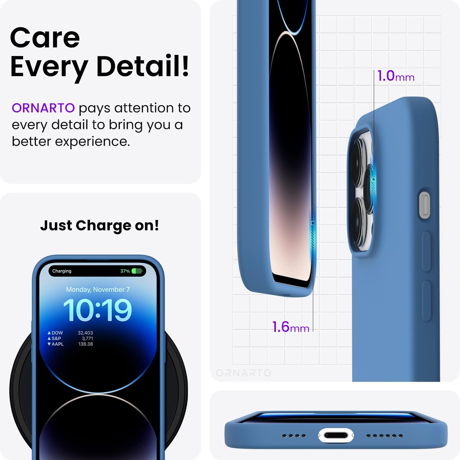 ORNARTO Compatible with iPhone 14 Pro Case 6.1, Slim Liquid Silicone 3 Layers Full Covered Soft Gel Rubber Phone Case Protective Cover with Microfiber Lining 6.1 inch-Baby Blue