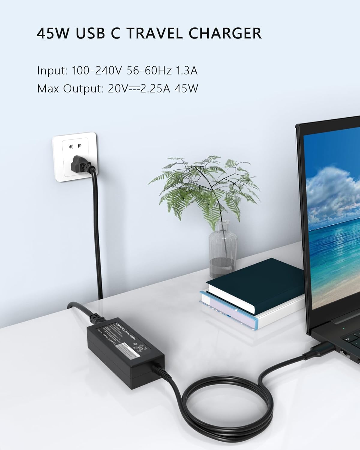 45W USB-C Charger Compatible with HP Chromebook and More Laptop | Compatible with Dell/Lenovo/Acer/Asus/Samsung, for Chromebook Charger USB-C, Fast Charging Type-C, Ideal for School & Office