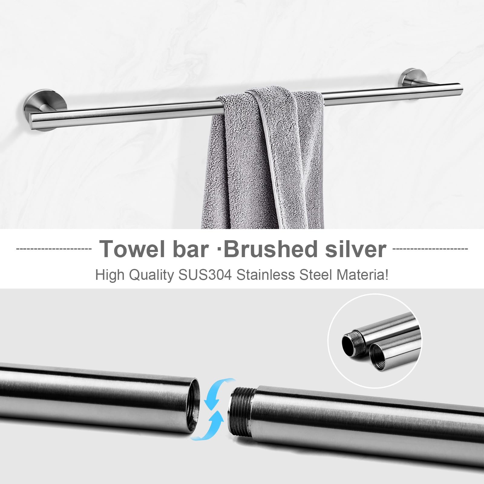 Brushed Gold Bathroom Hardware Accessories Set 5 Piece, Stainless Steel Bath Towel Bar Set 24 Inch,Toilet Paper Holder,Towel Ring Holder,Towel Rack Set,Gold Bathroom Accessories Kit